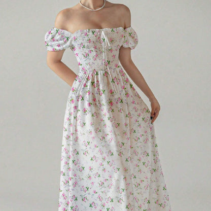 Floral Off-Shoulder A-Line Dress