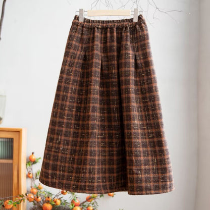 Women's High Waist Plaid Woolen Skirt