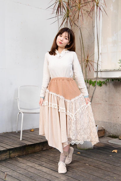 Girly Sweet Lace Stitching Irregular Bust Skirt