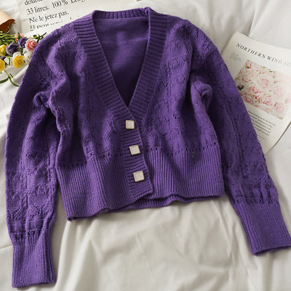 Single Breasted Cardigan With  Spaces And Long Sleeves