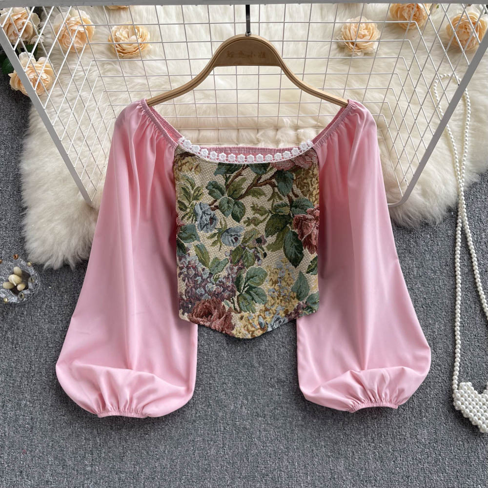 Design Sense Retro Lace Collarbone Top