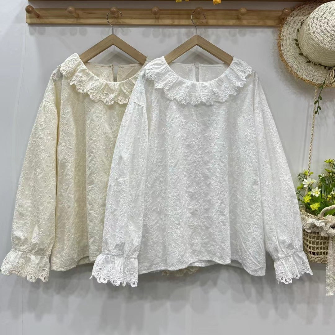 Artistic Style Embroidered Loose Top Versatile Doll Shirt