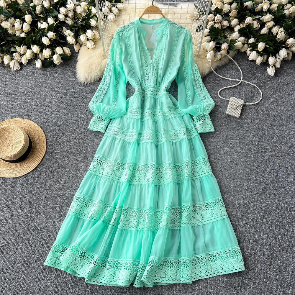 Elegant V-neck Lace Patchwork Dress