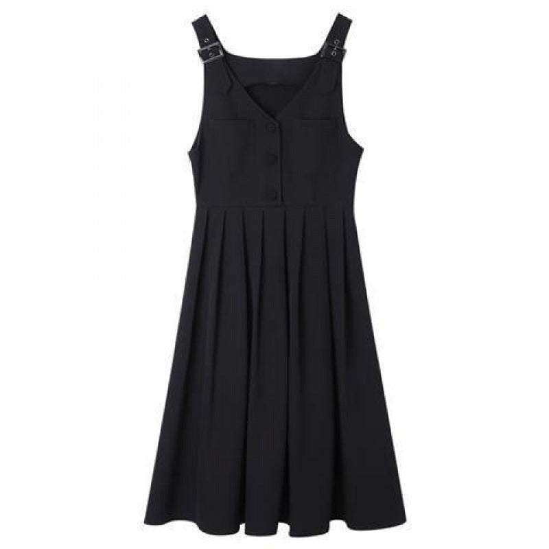 V-neck Skirt Black Suspender Temperament French Dress Two-piece Suit