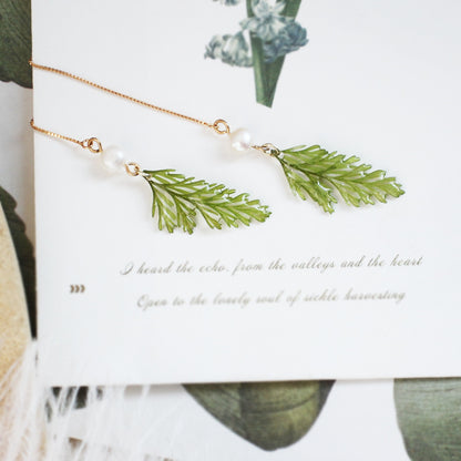 Elegant Fern Leaves Pearl Earrings