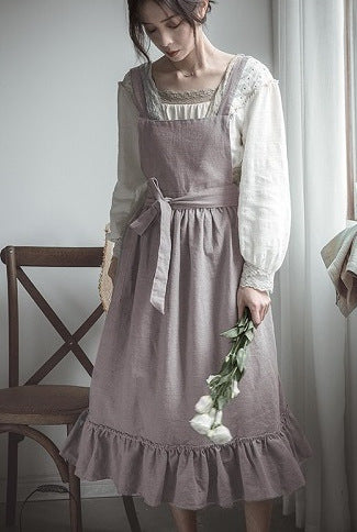 French Pastoral Florist Literary Cotton Hemp Vintage Ruffle Apron