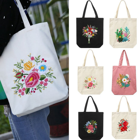 Hand-embroidered Canvas One-shoulder Bag