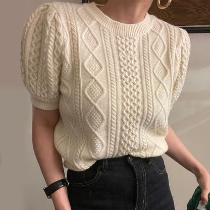 Women's Puff Sleeve Short Knitted Sweater