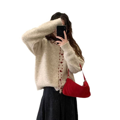 Handmade Stitching Round Neck Sweater Coat for Women