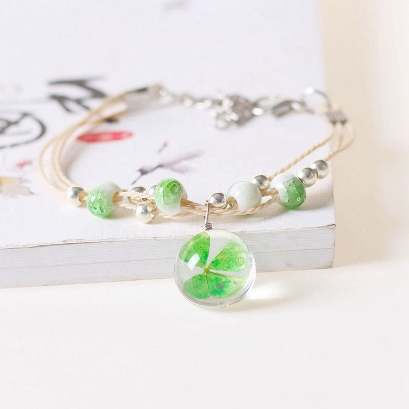 Charming Dried Flower Clover Bracelet