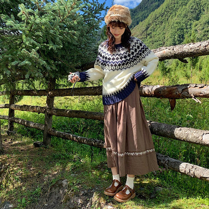 Four Seasons Embroidered Cotton And Linen Skirt