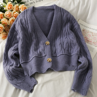 Single Breasted Cardigan With  Spaces And Long Sleeves