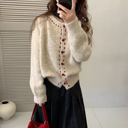 Handmade Stitching Round Neck Sweater Coat for Women