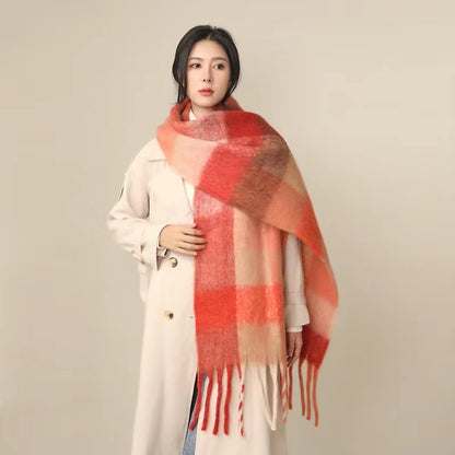 European And American Mohair Plush Warm Leisure Versatile Lattice Scarf