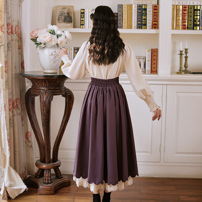 Long Sleeve Embroidered Floral Lace Double Layer Dress Set