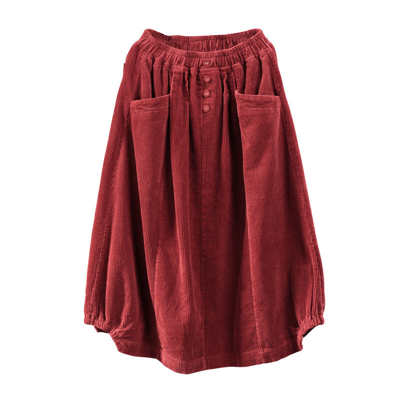 Retro Artistic Corduroy A-Line Skirt